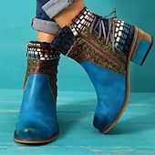 ieftine Botine-cizme boho chic de damă cu mozaic colorat și fermoar – cizme cu șireturi în stil vintage pentru toamnă și iarnă