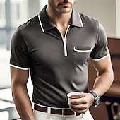 Men's Polo Shirts Zip Polo Casual Holiday Lapel Quarter Zip Short Sleeve Fashion Basic Plain Quarter Zip Summer Regular Fit Black Dark Navy Orange Green Gray Polo Shirts 8