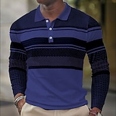 cheap Men&#039;s Printed Polo-Men&#039;s Striped Golf Shirt Long Sleeve Polo Shirts Collared Shirts Casual Vacation Wear Formal Wear Festival Wear Buttons 3D Print Fall &amp; Winter White Purple Brown