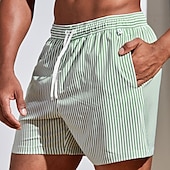 お買い得  男性用水泳パンツ-男性用 ボードショーツ スイムショーツ スイムトランク サマーショーツ ビーチショーツ ドローストリング メッシュ裏地付き 弾性ウエスト グラフィック 縞 高通気性 ソフト ショート カジュアル 日常 祝日 ストリートファッション ハワイアン ライトグリーン ピンク マイクロエラスティック