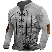 economico Magliette vintage-Per uomo Nave Stampe astratte Bussola Magliette grafiche Camicia d&#039;epoca Manica lunga maglietta Camicia Di tendenza Originale Informale Esterno Da mare Da tutti i giorni Blu Verde Cachi Primavera