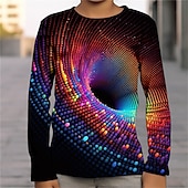 billiga Pojkens 3D Vision &amp; Geometri-pojkar 3D-grafik optisk illusion t-shirt långärmad 3D-tryck sommar vår höst sport mode streetwear polyester barn 4-12 år utomhus casual daglig normal passform