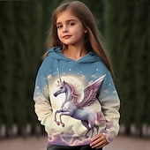 tanie 3D kreskówka dziewczyny-Dla dziewczynek 3D Kreskówki Jednorożec Bluza z Kapturem Pullover Długi rękaw Druk 3D Jesień Zima Aktywny Moda Śłodkie Dzieci 3-12 lat Na zewnątrz Codzienny Regularny