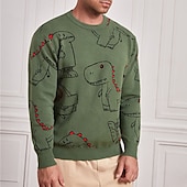 preiswerte Bedruckte Pullover für Herren-Herren Cartoon Dinosaurier Pullover Strickware Rundhalsausschnitt Mode Streetwear Designer Urlaub Alltagskleidung Ausgehen Gestrickt Langarm Herbst Winter Armeegrün