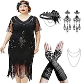 olcso Öltözetek-Retró Ordító 20-as évek 1920-as évek Flapper ruha Ruhák Szerepjáték Jelmezek A nagy Gatsby Esküvői Vendég Flitter Rojt Jelmez Női Karácsony Mindszentek napja Farsang Halloween Buli / Este Esküvői