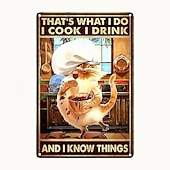 cheap Metal Tin Sign-1pc Retro Metal Tin Sign Cute Cat Tin Sign Vintage Kitchen Signs Wall Decor, Painting Wall Hanging for Home Decor Wall Art Metal Tin Sign 20x30cm/8&#039;&#039;x12&#039;&#039;