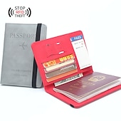 cheap Card Holders &amp; Cases-Leather Passport Cover RFID Elastic Band Travel Credit ID Card Waterproof Passport Holder Men Women Wallet Document Organizer