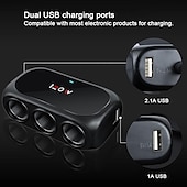 رخيصةأون شواحن السيارات-3 way 2 usb socket charger 12v car cigarette lighter splitter multocket led car fast charger adapter