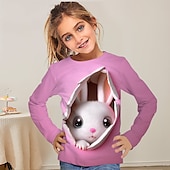 billiga Flickans 3D-djur-Flickor 3D Tecknat Kanin T-shirt Långärmad 3D-tryck Sommar Höst Aktiv Mode söt stil Polyester Barn 3-12 år Utomhus Ledigt Dagligen Normal