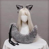 economico Accessori per acconciature-peluche orecchie di volpe e coda accessori cosplay simulazione fatta a mano orecchie di bestia cerchi per capelli e set di gioielli di coda