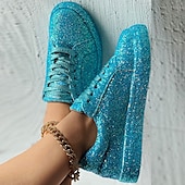 economico Sneakers da donna-sneakers da donna con plateau e glitter argento - scarpe casual con lacci scintillanti per feste e street style