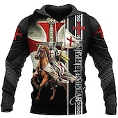 baratos moletons 3d masculinos-Homens Cavaleiros Templários Estampas Abstratas Moletom Moletons Moletom com capuz Manga Longa Moletom com capuz Com Capuz Roupa de rua Impressão 3D Diário Esportes Preto Cinzento Escuro Imprimir