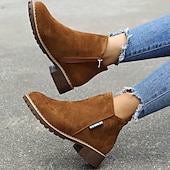 ieftine Botine-Pentru femei Cizme Pantofi de piele intoarsa Mărime Plus Size Cizme cu toc În aer liber Muncă Zilnic Culoare solidă Ghete Botine Iarnă Blocați călcâiul Toc Jos Vârf rotund Epocă Modă Casual PU Fermoar