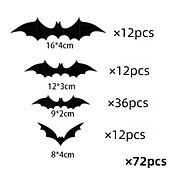 olcso Halloween matricák-72 db denevér fali dekor halloween dekoráció, 3d denevér matrica otthoni dekorációhoz 4 méretű félelmetes fekete kísérteties denevér parti kellékek