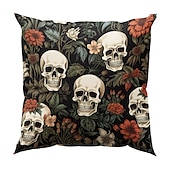 economico Camera di Halloween-federa per cuscino bifacciale 1 pz. federa per cuscino quadrato decorativo morbido con fiore di scheletro per camera da letto, soggiorno, divano, sedia, decorazioni