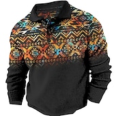 economico Polo vintage da uomo-Per uomo Tribale Magliette Polo a Nido d&#039;Ape Maglia da golf Manica Lunga Magliette polo Camicie con Colletto Vintage Casual Abbigliamento da vacanza Abiti da festa Bottoni Stampa 3D Autunno &amp; Inverno