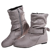 tanie Buty do kostki-Czarne botki damskie ze sztucznego zamszu, z bocznym zamkiem i klamrą - idealne do noszenia na co dzień i na co dzień