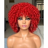 abordables Perruques de qualité supérieure-perruque afro bouclée avec une frange perruques courtes crépus bouclés pour les femmes noires fibre synthétique cheveux doux perruque afro courte bouclée