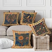 baratos Estilo Vintage-1 pçs Poliéster Cobertura de Almofada, Pássaro Árvores / Folhas Europeu Boho Quadrada Zíper Poliéster Tradicional Clássico