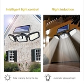 olcso Kültéri falilámpák-3 fejű 270° 74 LED-es napelemes oszloplámpák kültéri állítható fejjel, IP67 vízálló napelemes kerti fali lámpa emberi test mozgásérzékelővel, udvari kerti gyep terasz udvari kerítés dekoráció