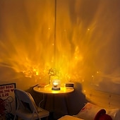 billiga Bordslampor-led vatten krusning ambient nattljus usb uppladdningsbar roterande projektion rgb kristall bordslampa med fjärrkontroll dimbar färgbyte för sovrummet sängbord lekrum barnpresenter