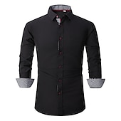 cheap Men&#039;s Non Iron Shirts-Men&#039;s Shirt Summer Shirt Casual Shirt Button Up Shirt Black White Pink Wine Red Long Sleeve Geometric Color Block Lapel Vacation Daily Patchwork Clothing Apparel Polyester Fashion Casual Comfortable