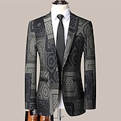 preiswerte Herren bedruckte Blazer-Herren Blumen Farbblock Langarm Umlegekragen Mode Streetwear Geschäftlich Arbeit Büro-Outfit Ausgehen Knöpfe Druck