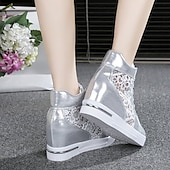 economico Sneakers da donna-sneakers da donna con zeppa traspiranti e pannello in pizzo – comode scarpe alte con lacci per uscite casual e abbigliamento estivo