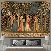 baratos Tapeçaria Medieval-Tapeçaria Medieval Tapeçaria da Idade Média Jardim Mulheres Nobres Grande Tapeçaria Pintura de Parede Decoração Foto Cortina de Cama Decoração para Casa Quarto Sala de Estar