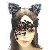 economico Maschera di Halloween &amp; Accessori-maschera mascherata in pizzo per donna, maschera mascherata nera per donna maschera per gatti fascia per orecchie di gatto con girocollo a cuore