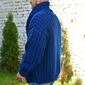 cheap Men&#039;s Cardigan Sweater-Men&#039;s Cardigan Sweater Cardigan Sweater Jacket Chunky Knit Regular Double Breasted Solid / Plain Color Shawl Collar Clothing Apparel Drop Shoulder Fall &amp; Winter Royal Blue M L XL