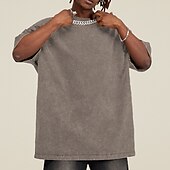 billige grunnleggende t-skjorter-Herre 100% bomullssyre-vaskeskjorte Oversized skjorte Kortermet Crew-hals Vår sommer عادي Mote Designer Fritid Sport &amp; Utendørs Daglig Gateklær Svart Rosa Grønn Topp T-skjorte for menn