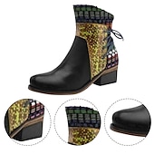ieftine Botine-cizme boho chic de damă cu mozaic colorat și fermoar – cizme cu șireturi în stil vintage pentru toamnă și iarnă