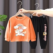preiswerte Sets-2 Stück Kinder Mädchen Regenbogen Rundhalsausschnitt Hoodie- und Jogginghosen-Set einstellen Langarm Aktiv Outdoor Baumwolle 3-7 Jahre Frühling Schwarzer Einhornpullover + schöne schwarze Hose