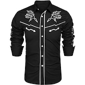 cheap Men&#039;s Western Shirts-Men&#039;s Floral Graphic Prints Shirt Western Shirt Cowboy Shirt Long Sleeve Fashion Streetwear Designer Outdoor Daily Fall &amp; Winter Turndown Print Red / White Black Navy Blue Khaki