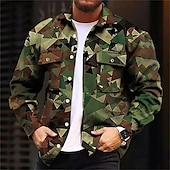 olcso férfi ing kabát-Férfi Álcázás álcázás Ing Ingkabát Overshirt Hosszú ujj Divat Utcai sikk Dizájn Szabadtéri Hétköznapi Napi Ősz &amp; tél Térfogatcsökkenés Nyomtatott Oliva zöld Katonai zöld Sötétzöld Lóhere