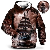 preiswerte Pullover-Hoodies für Herren-Herren Schiff Grafik-Drucke Hoodie Sweatshirt Kapuze Hoodies Pullover Zur Seite fahren Langarm Sweatshirt mit Kapuze Mit Kapuze Täglich 3D-Druck Festtage Ausgehen Strassenmode Blau Grün Bedruckt