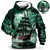 preiswerte Pullover-Hoodies für Herren-Herren Schiff Grafik-Drucke Hoodie Sweatshirt Kapuze Hoodies Pullover Zur Seite fahren Langarm Sweatshirt mit Kapuze Mit Kapuze Täglich 3D-Druck Festtage Ausgehen Strassenmode Blau Grün Bedruckt