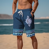 baratos shorts de suor 3d masculino-Homens Estampas Abstratas Geometria Shorts de praia Shorts Terry Cintura Média Vintage Estilo Étnico Retro Vintage Diário Feriado Streetwear Com Cordão Cintura elástica Impressão 3D Designer Roupa
