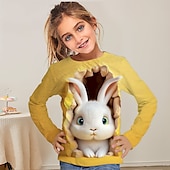 billiga Flickans 3D-djur-Flickor 3D Tecknat Kanin T-shirt Långärmad 3D-tryck Sommar Höst Aktiv Mode söt stil Polyester Barn 3-12 år Utomhus Ledigt Dagligen Normal