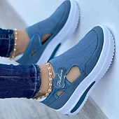 cheap Women's Sneakers-Women's Blue and Pink Breathable Mesh Slip-On Wedge Sneakers with Air Cushion Sole - Perfect for Casual Walks and Everyday Wear