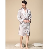 cheap Men&#039;s Robes-Men&#039;s Robe Silk Robe Sleepwear Plain Stylish Casual Comfort Home Daily Bed Faux Silk Comfort Summer Spring Silver Blue