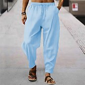cheap Holiday-Men&#039;s Trousers Summer Pants Baggy Pants Pocket Drawstring Elastic Waist Stripe Full Length Casual Daily Fashion Classic Style Loose Fit Dark Brown Dark Khaki Inelastic