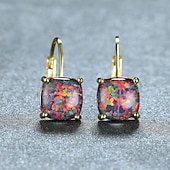 tanie Kolczyki-Damskie Kolczyki Klasyczny Cenny Moda Nowoczesne Kolczyki Biżuteria Złoty Kwadratowy Biały Opal / Złoty kwadratowy czerwony i zielony opal / Złoty Kwadratowy Niebieski Opal Na Impreza Święta 1 para