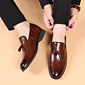 cheap Semi-Formal-Men&#039;s Brown Leather Tassel Loafers – Classic Slip-On Dress Shoes for Business, Weddings, and Formal Events
