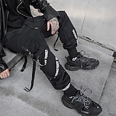 baratos Calças Cargo-Homens Calças Cargo Techwear Com Cordão Bolsos Tecido Conforto Macio Ao ar livre Diário Para Noite Moda Casual Preto Micro-Elástica