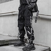 baratos Calças Cargo-Homens Calças Cargo Techwear Com Cordão Bolsos Tecido Conforto Macio Ao ar livre Diário Para Noite Moda Casual Preto Micro-Elástica