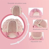 economico Parrucche trendy sintetiche-parrucca rosa lunga 28 pollici parrucche ondulate rosa per le donne parrucche sintetiche di sostituzione dei capelli parrucca rosa chiaro parrucca di halloween cosplay festa quotidiana parrucca in