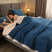 cheap Blankets &amp; Throws-Double-Sided Coral Fleece Blanket Three-Layer Quilted Thickened Cover Quilt Flannel Blanket Double Single Air-Conditioning Nap Blanket