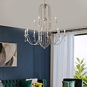 economico Lampadari-lampadario per sala da pranzo stile candela 6/9/12 teste moderna illuminazione a sospensione in fattoria, lampada a sospensione a soffitto a candela spazzolata a 9 luci per soggiorno camera da letto